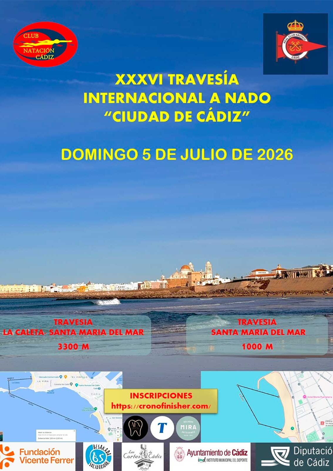 XXXVI Travesía Internacional a nado Ciudad de Cádiz - 5 de julio de 2026